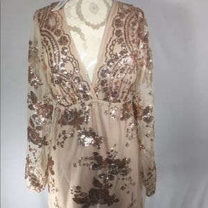 b-Sharp Holiday Gold Sequined Short Sexy Dress